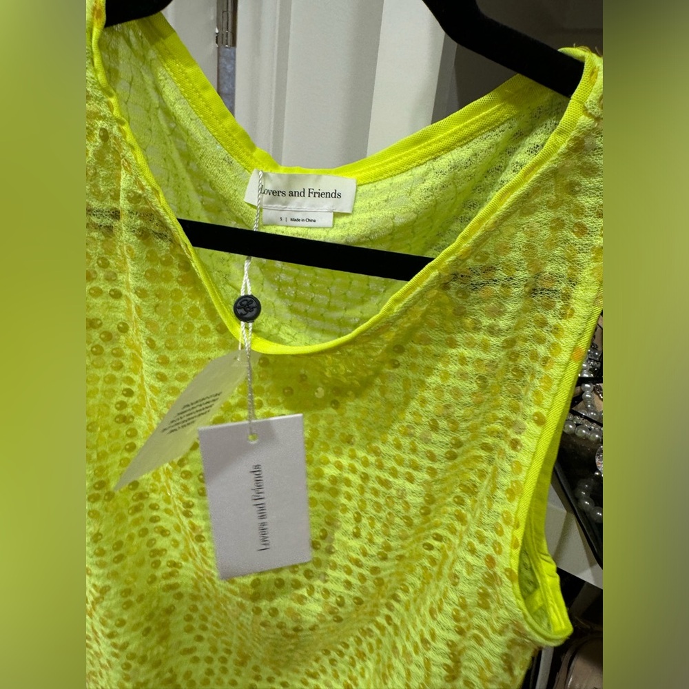 Lovers + Friends Sequin Crop Tank in Neon Yellow - Picture 3 of 4